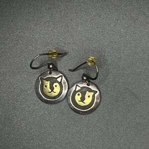 Far Fetched Gold & Sterling Silver Cat Dangle Earrings Cat Lady 5.49 Grams